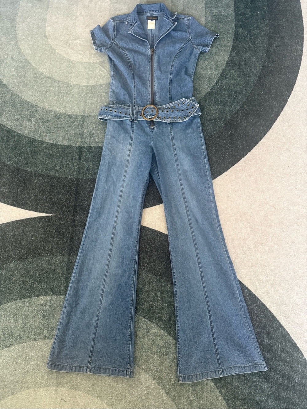 Vintage Armor Jeans Denim Wide-Leg Jumpsuit with Belt - Medium